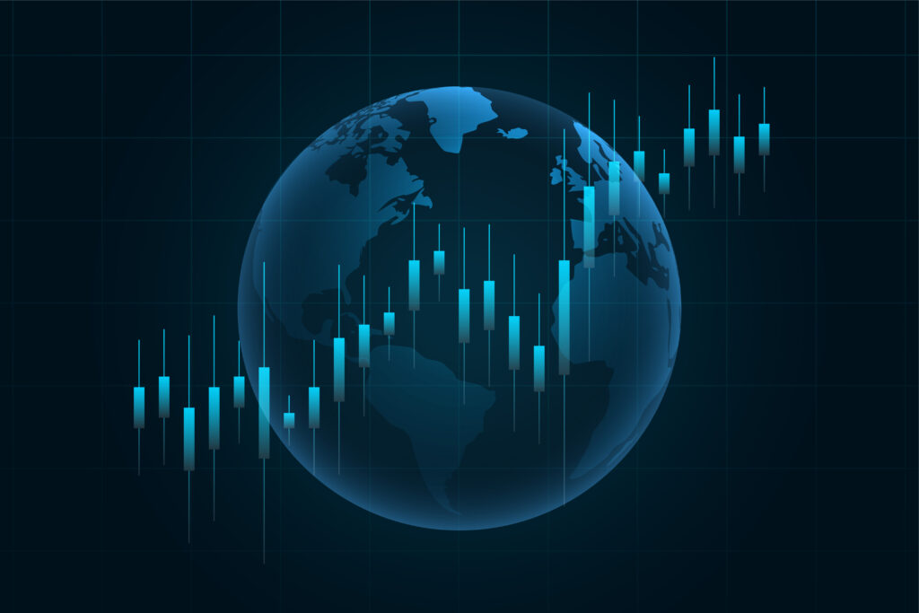 financial chart on globe background for forex trading or stock market